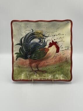 Rooster 10" Square Ruffled Platter By Certified International Susan Winget